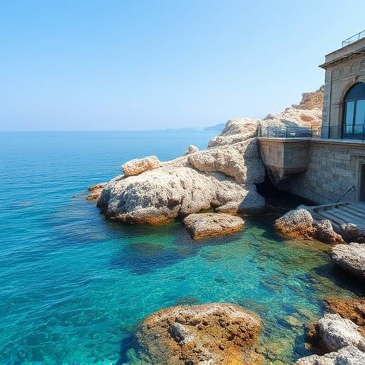 Costa rocciosa della Sicilia con acque cristalline e un cielo sereno, tipico del paesaggio siciliano