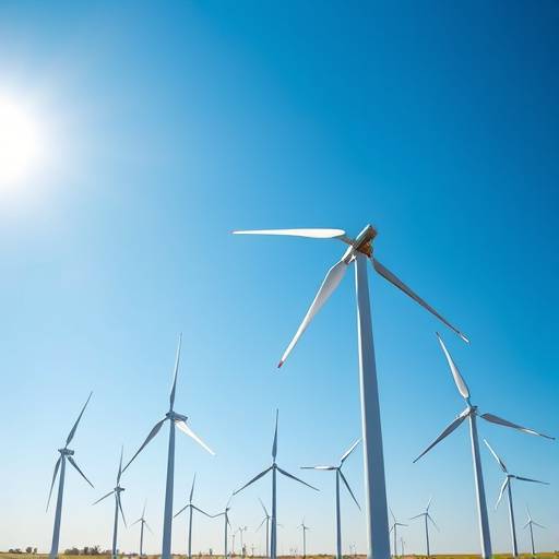 Parco eolico con turbine eoliche che ruotano, producendo energia dal vento