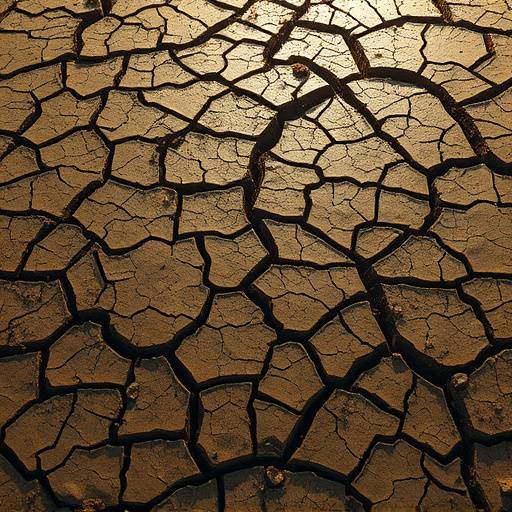 Terreno contaminato e screpolato, che rappresenta la devastazione causata dalla contaminazione del suolo e dalla gestione impropria dei rifiuti.